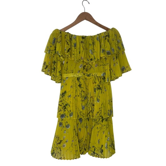 Self-Portrait Ruffled Tiered Dress Floral Yellow Mini Dress Size 2 - Picture 2 of 9